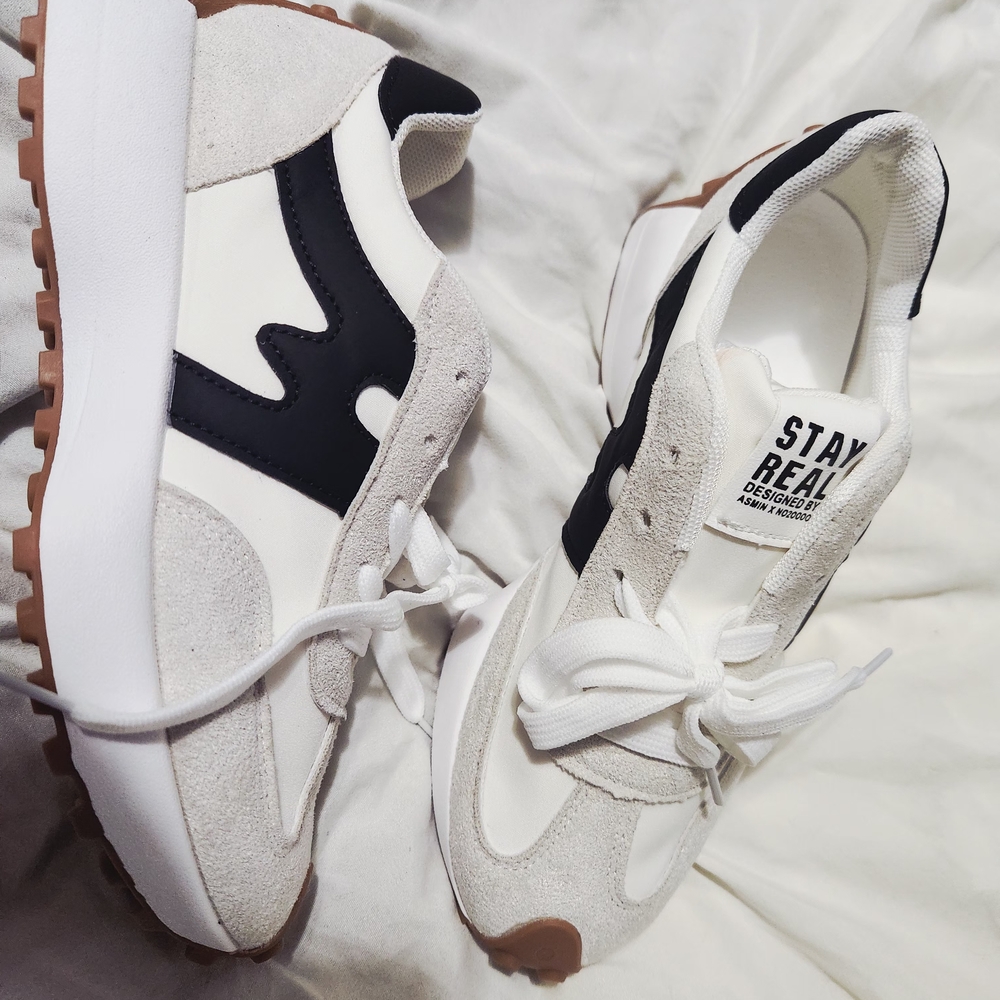 Stay Real White and Black Sneakers with Gum Sole
